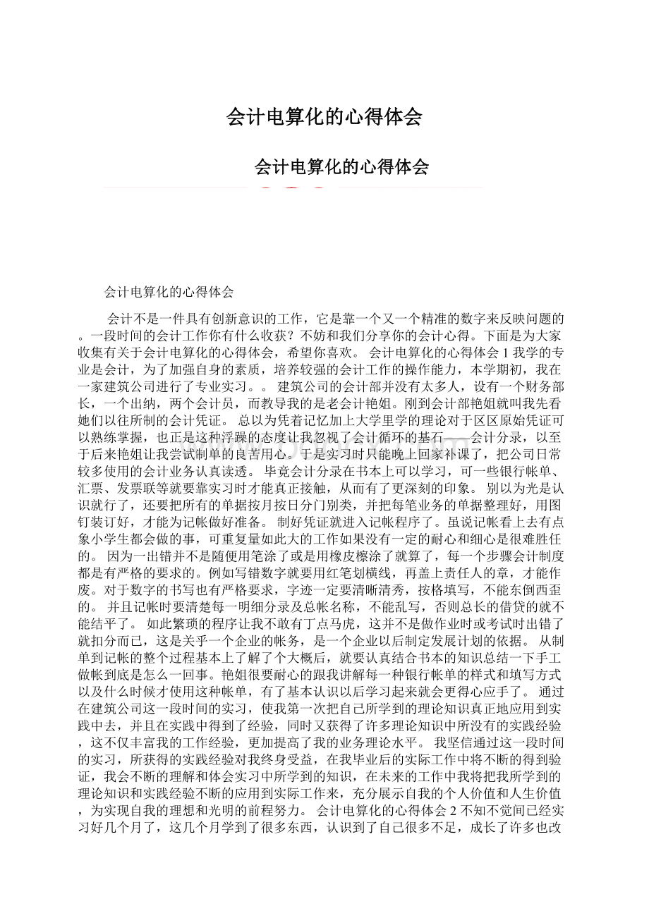 会计电算化的心得体会文档格式.docx_第1页