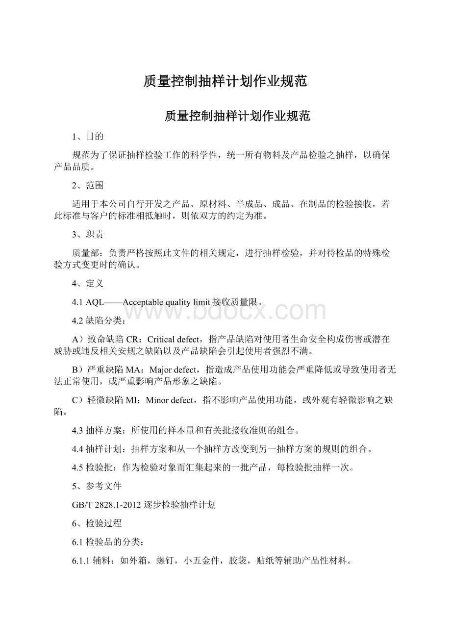 质量控制抽样计划作业规范Word文档格式.docx