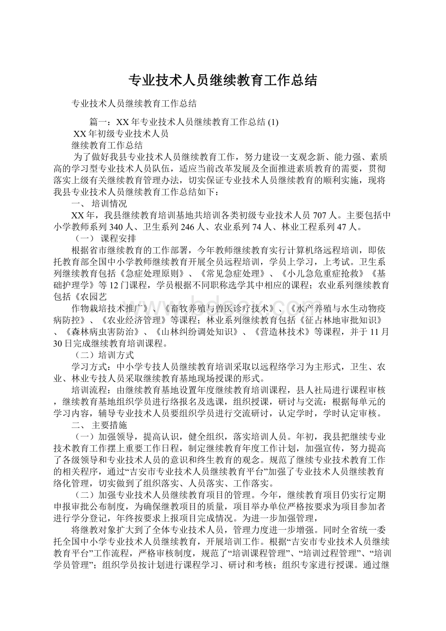 专业技术人员继续教育工作总结Word格式文档下载.docx