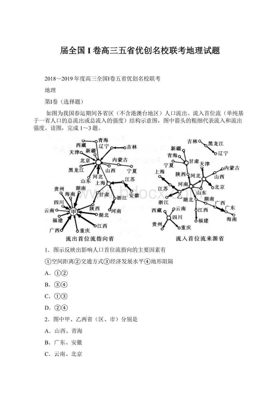 届全国I卷高三五省优创名校联考地理试题文档格式.docx