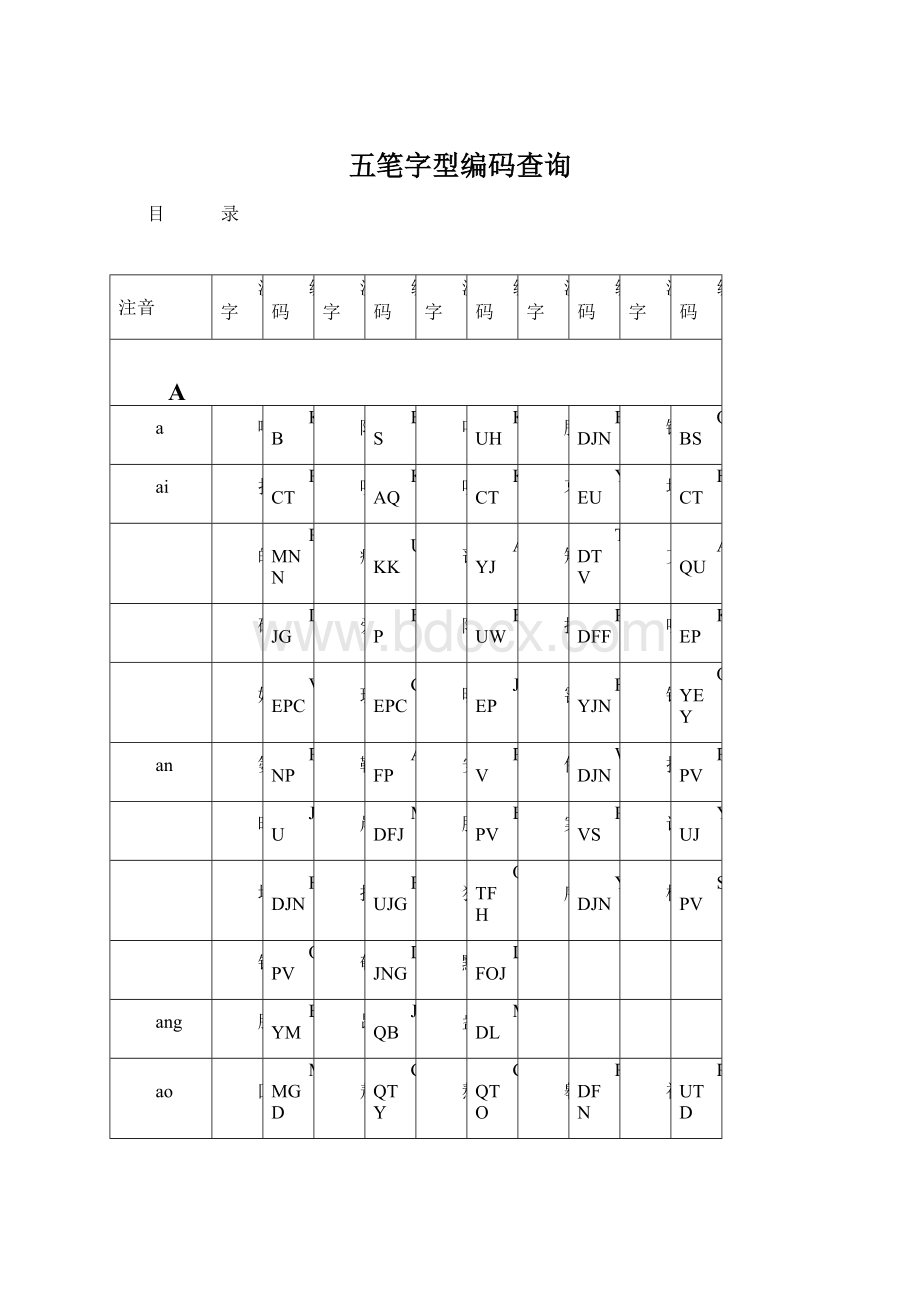 五笔字型编码查询Word文档格式.docx