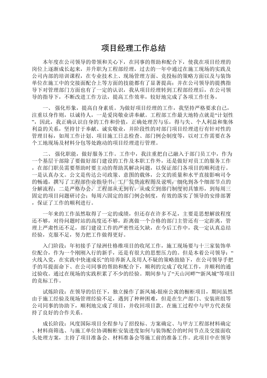 项目经理工作总结Word格式.docx