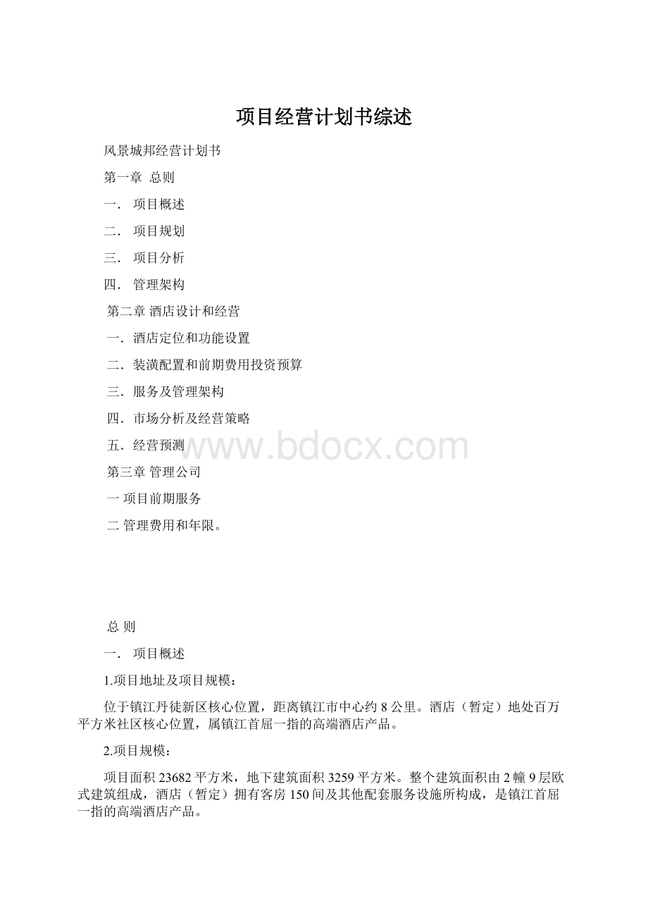 项目经营计划书综述.docx_第1页