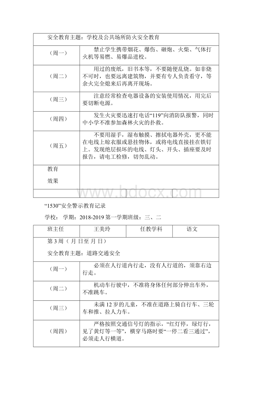 小学1530安全教育记录表格式.docx_第2页