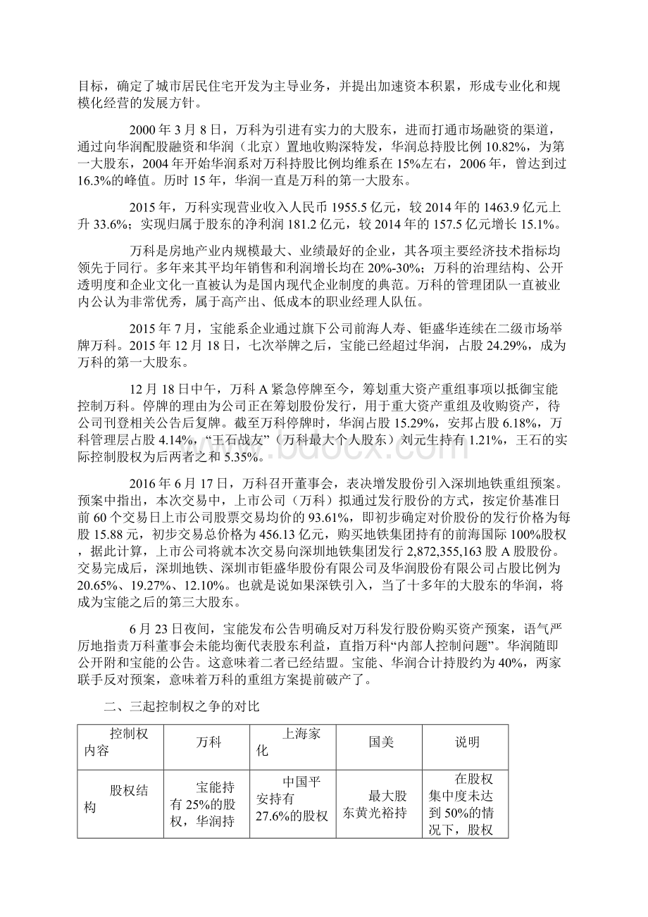 万科控制权之争比较分析及启示Word文档下载推荐.docx_第3页