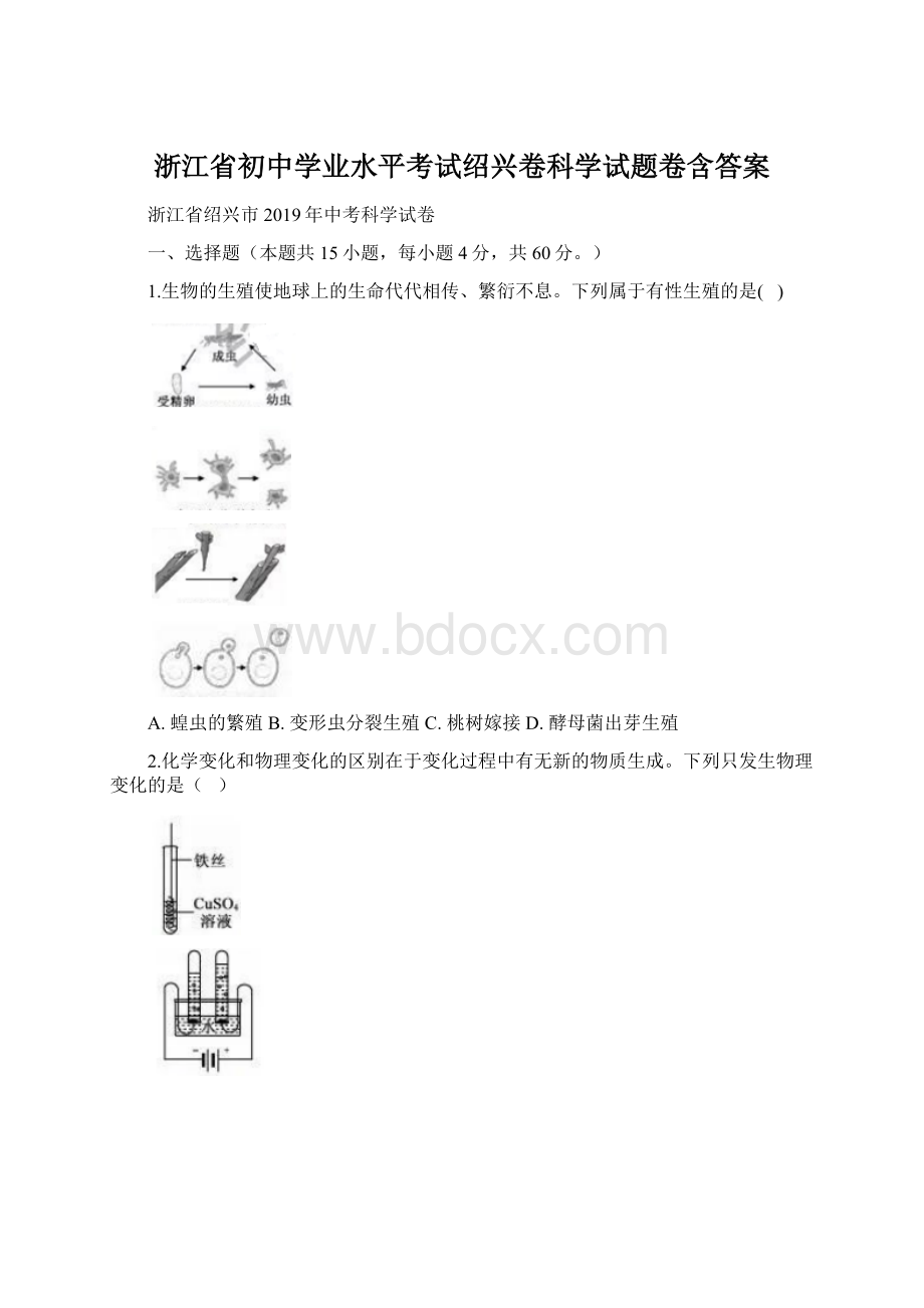 浙江省初中学业水平考试绍兴卷科学试题卷含答案Word格式文档下载.docx