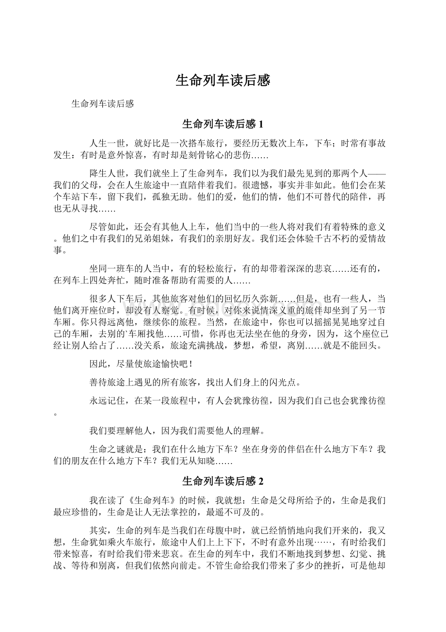 生命列车读后感文档格式.docx