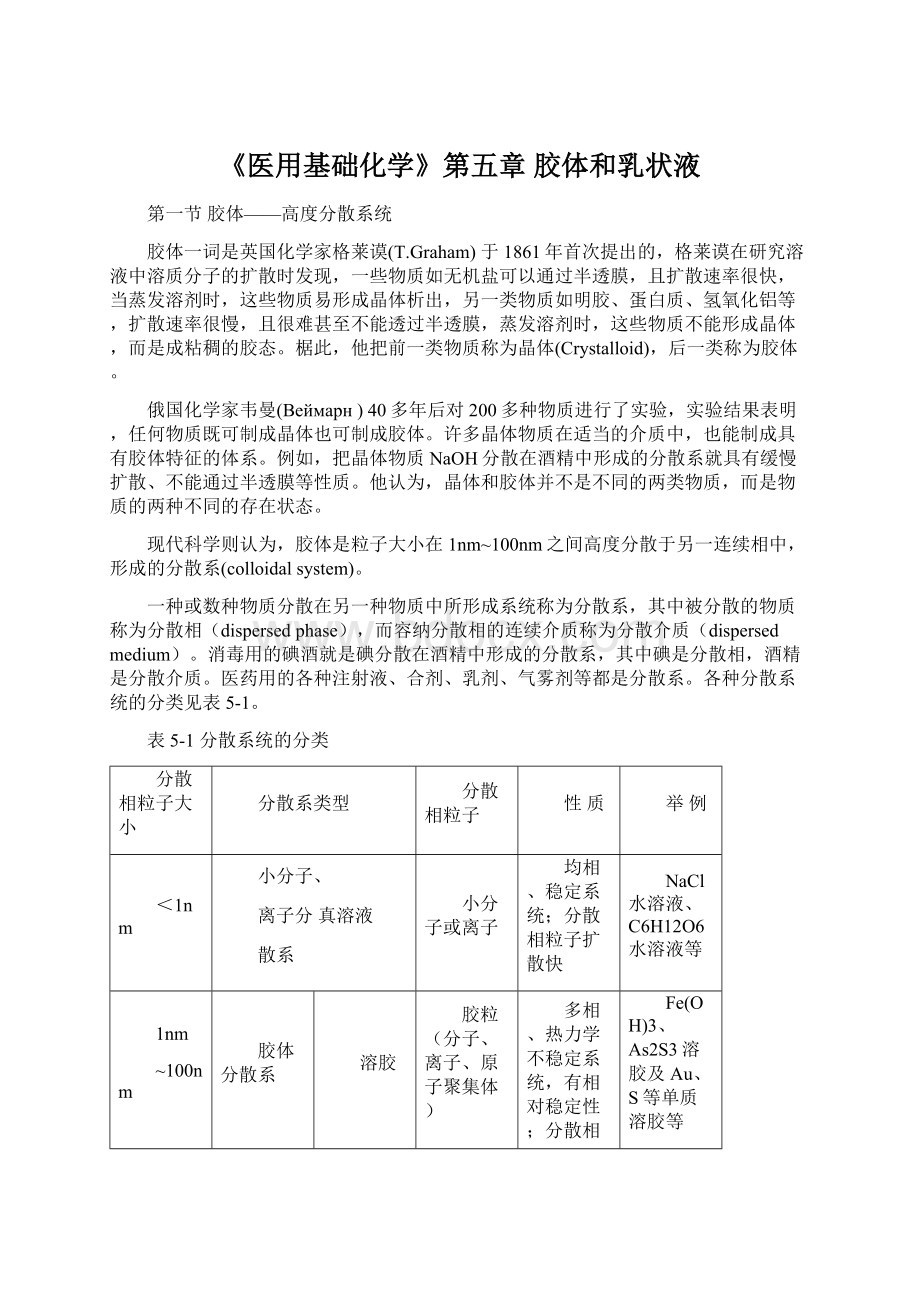 《医用基础化学》第五章 胶体和乳状液.docx