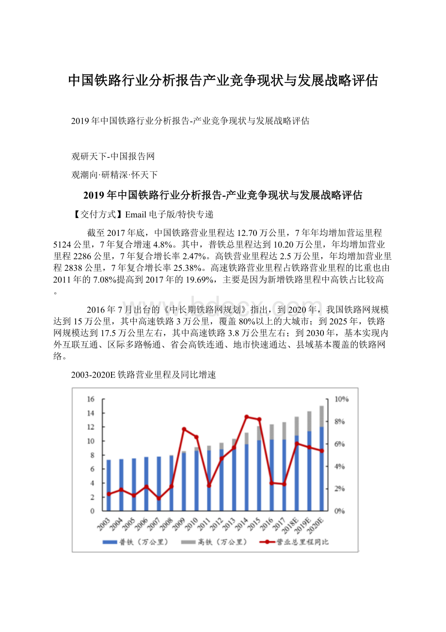 中国铁路行业分析报告产业竞争现状与发展战略评估Word文档下载推荐.docx