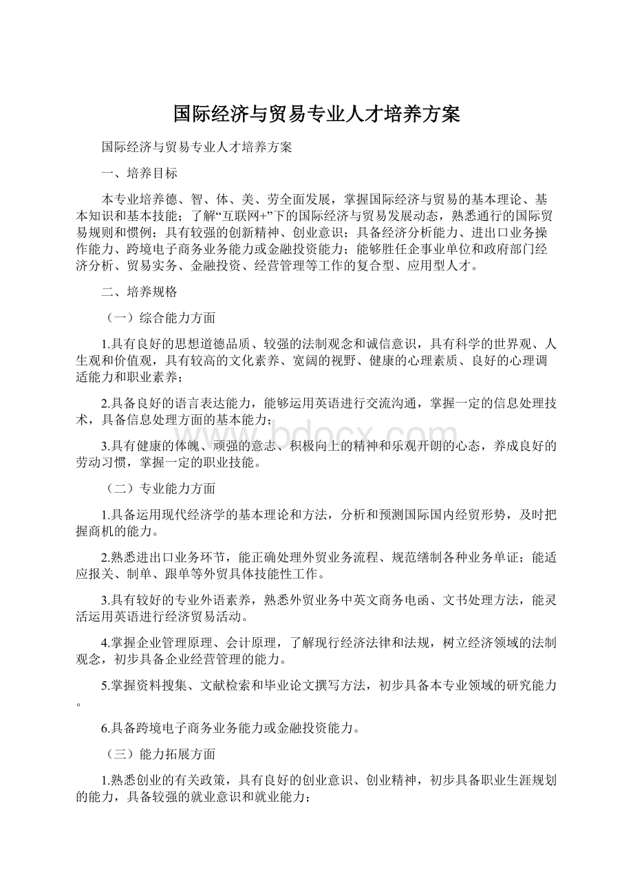 国际经济与贸易专业人才培养方案.docx