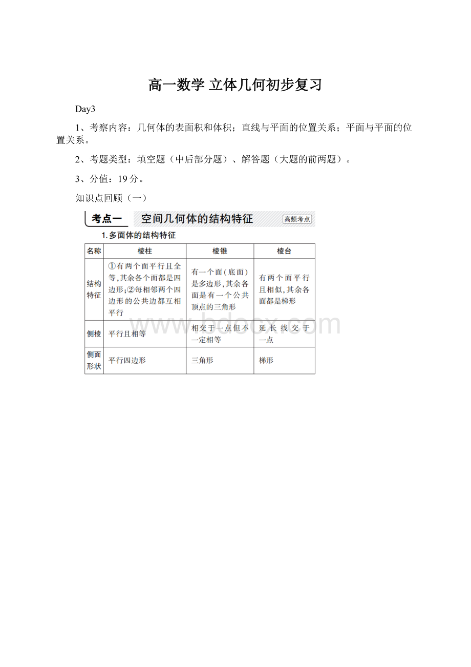 高一数学 立体几何初步复习.docx_第1页