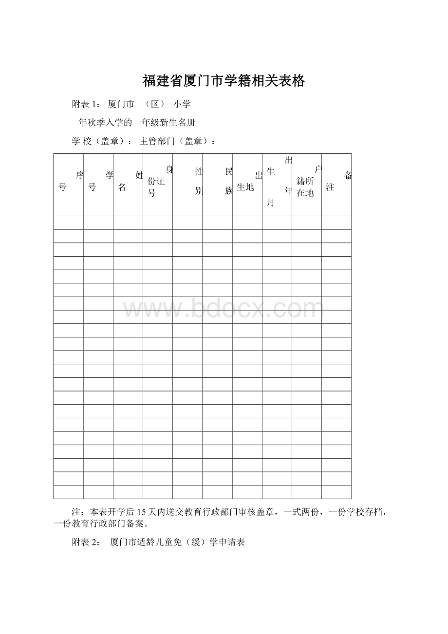 福建省厦门市学籍相关表格文档格式.docx