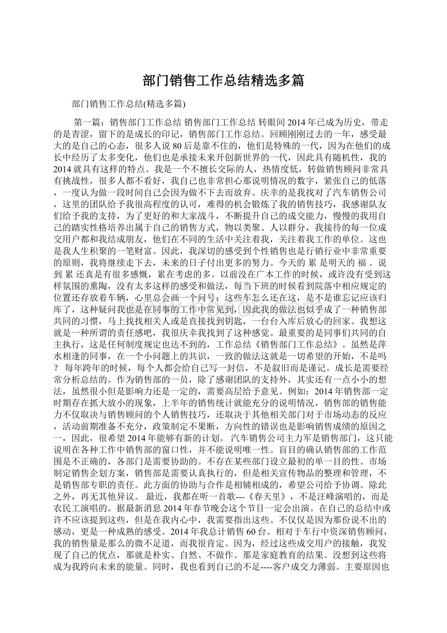 部门销售工作总结精选多篇.docx