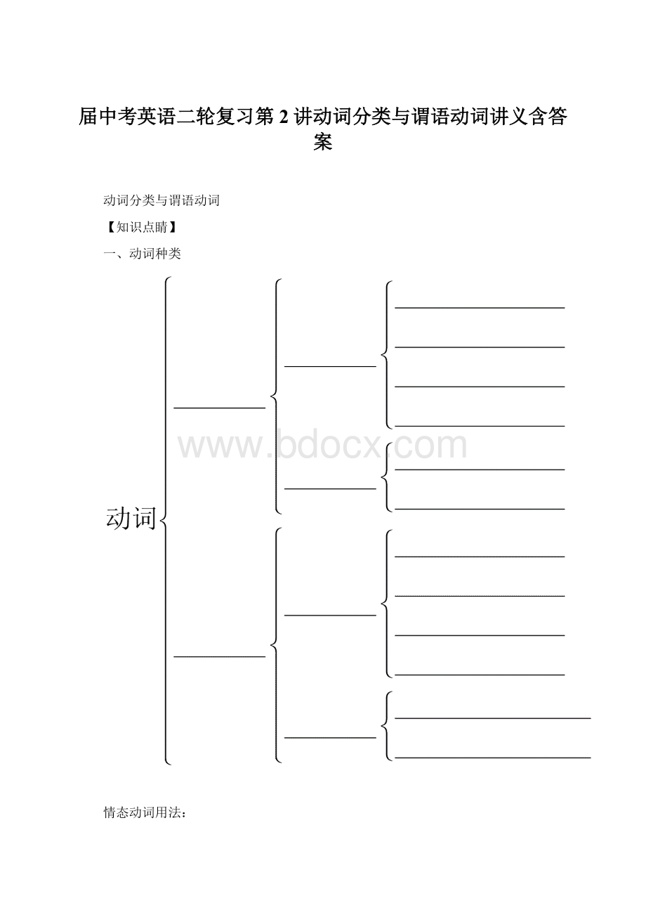 届中考英语二轮复习第2讲动词分类与谓语动词讲义含答案Word下载.docx_第1页