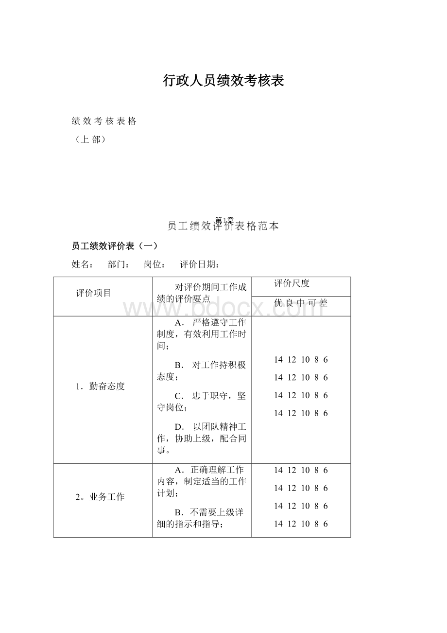 行政人员绩效考核表Word格式文档下载.docx