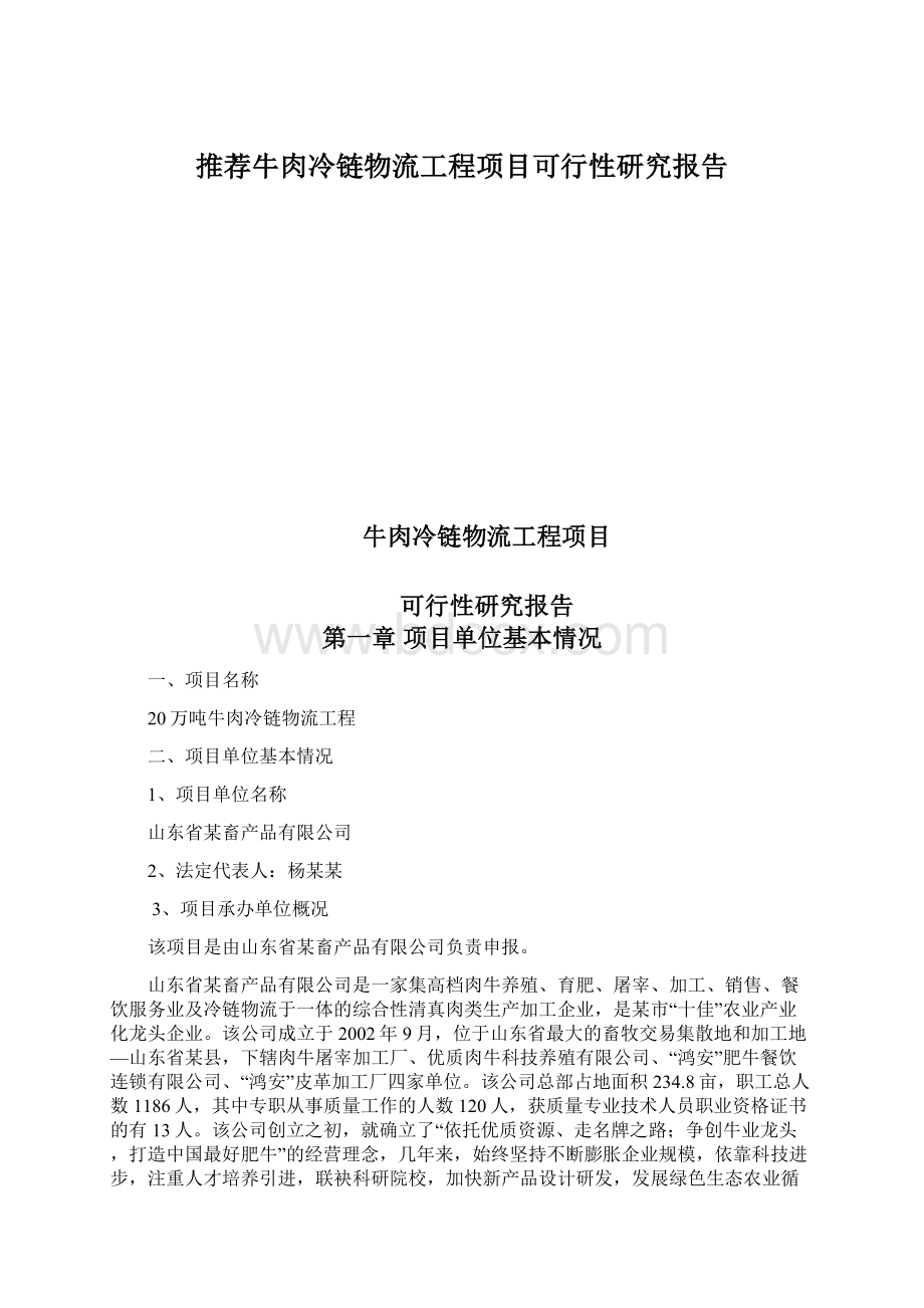 推荐牛肉冷链物流工程项目可行性研究报告Word格式.docx