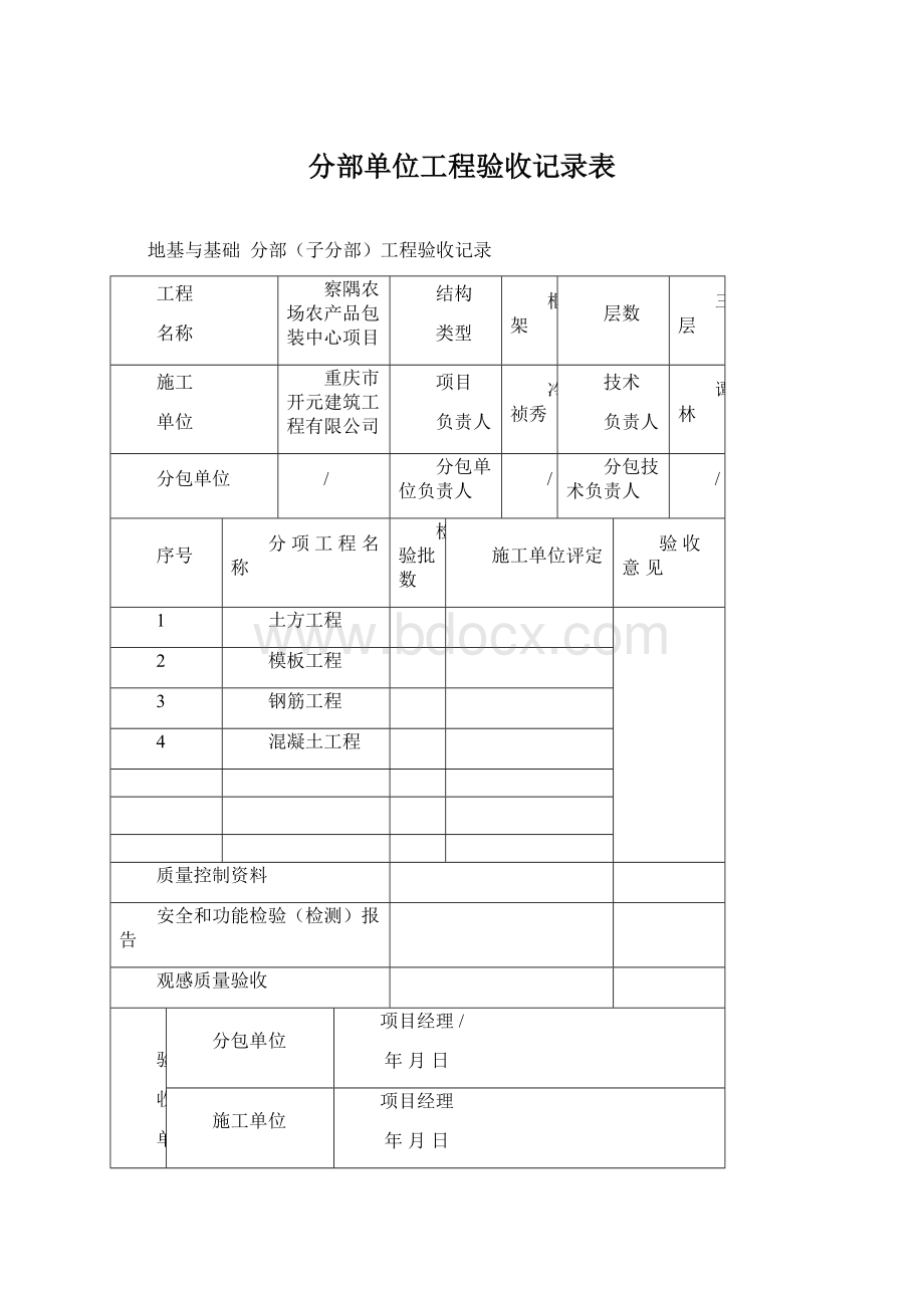 分部单位工程验收记录表.docx_第1页