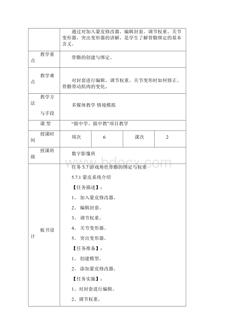 游戏美术项目详解教案任务57游戏角色骨骼的绑定与权重Word文件下载.docx_第3页