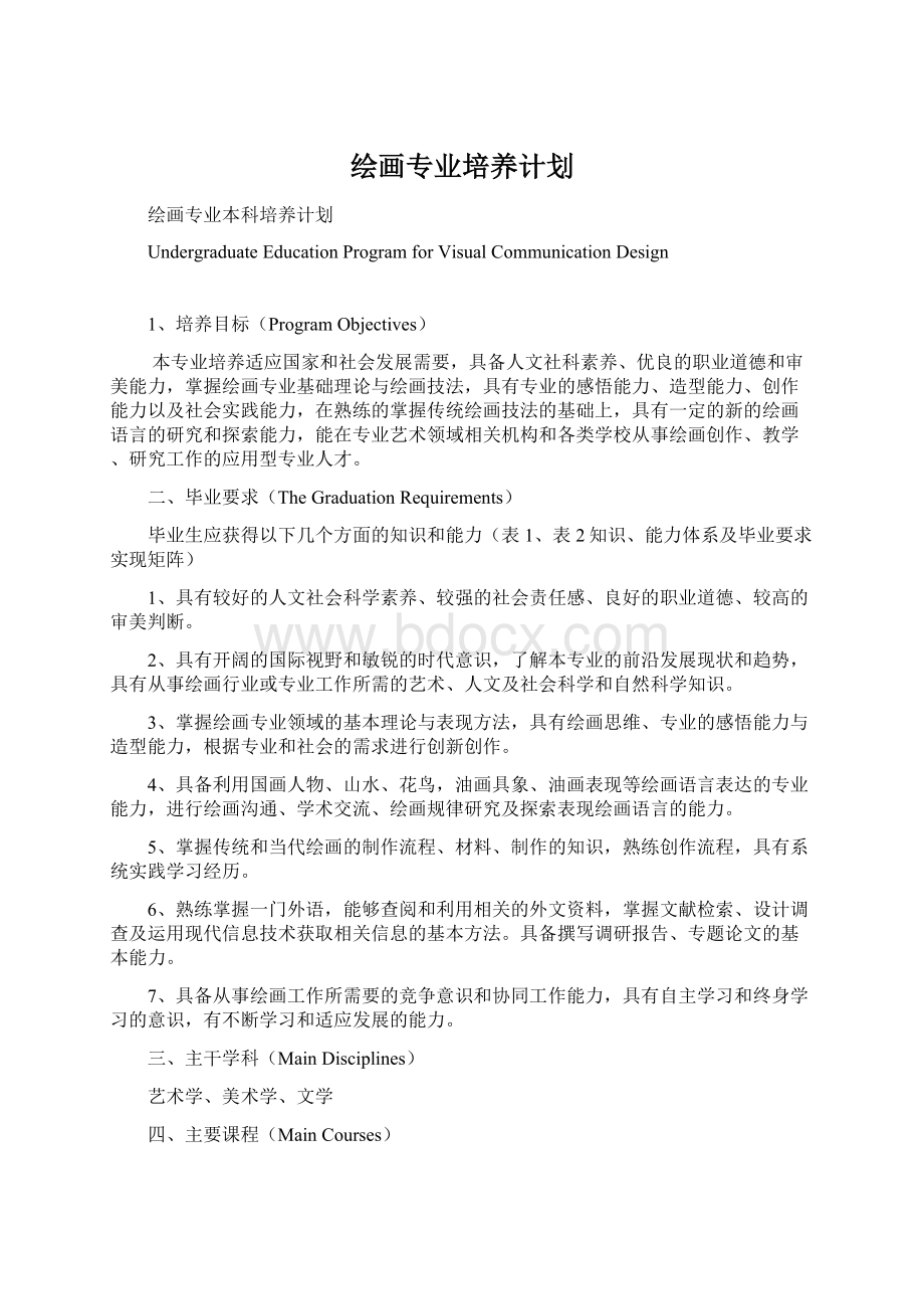 绘画专业培养计划Word文档下载推荐.docx_第1页