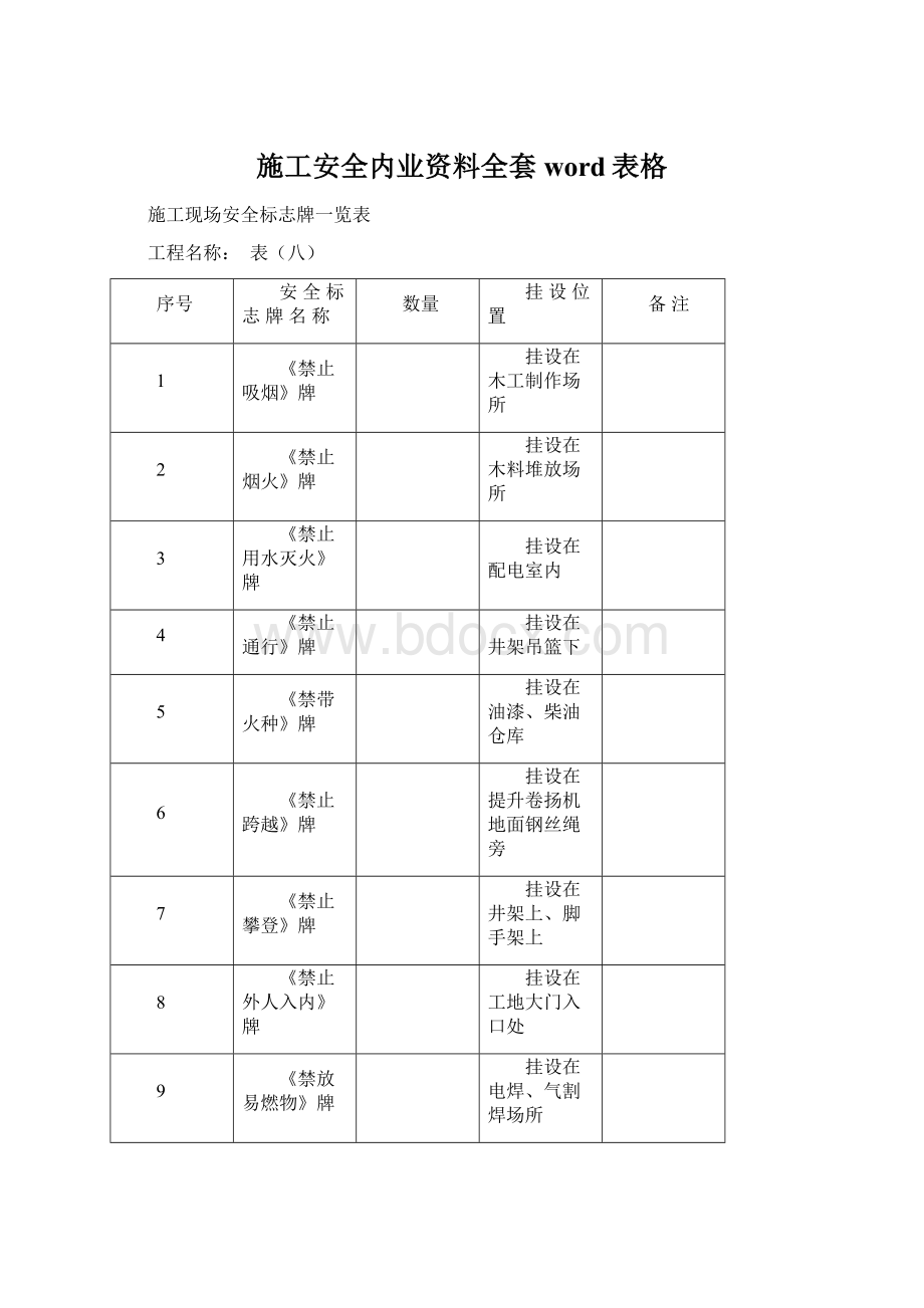 施工安全内业资料全套word表格.docx_第1页