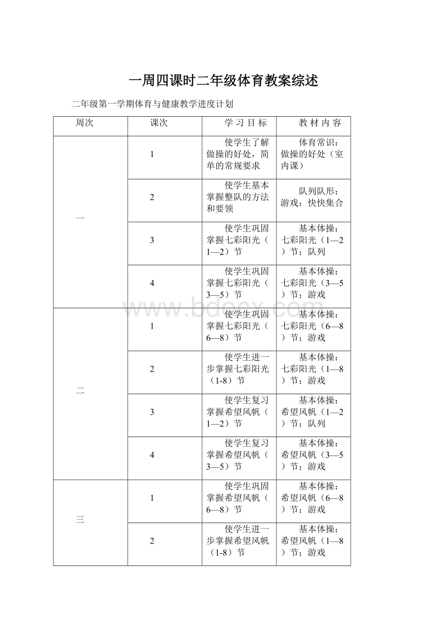 一周四课时二年级体育教案综述.docx