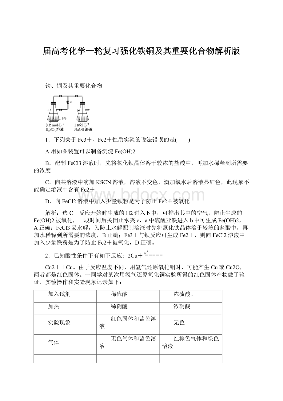 届高考化学一轮复习强化铁铜及其重要化合物解析版.docx