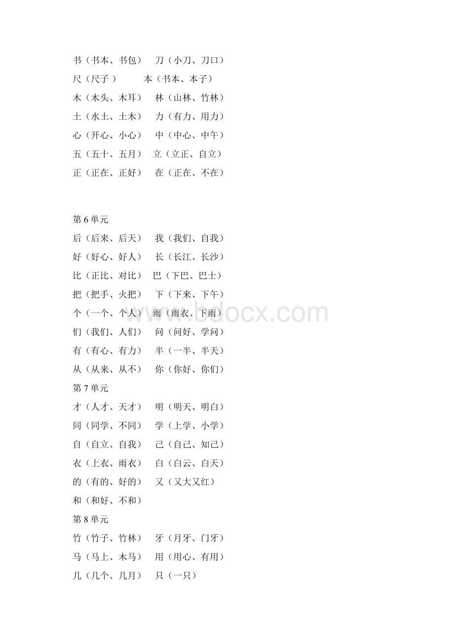 小学语文 一年级 复习范围Word下载.docx_第2页