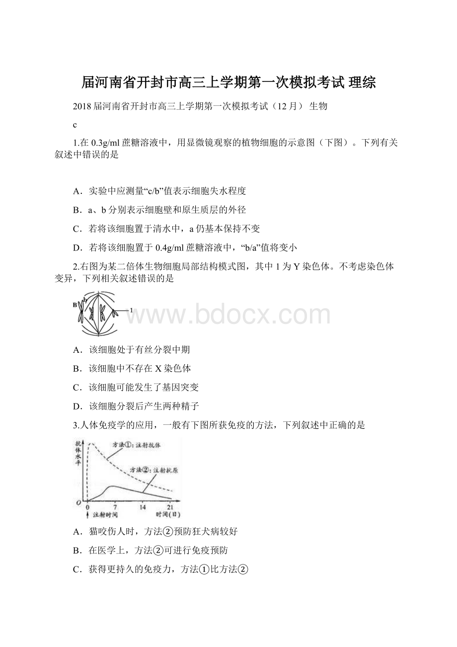 届河南省开封市高三上学期第一次模拟考试 理综Word下载.docx