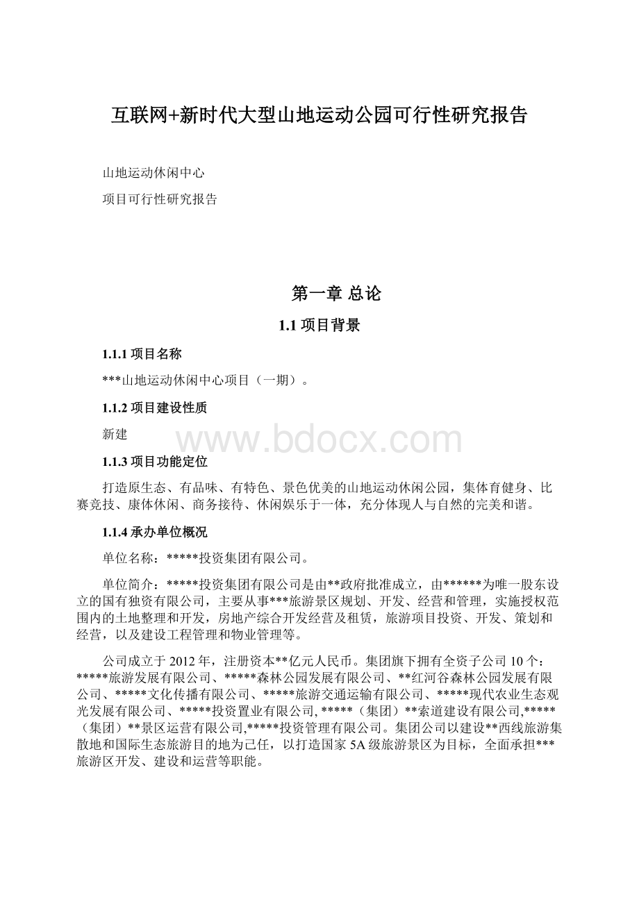 互联网+新时代大型山地运动公园可行性研究报告Word格式.docx