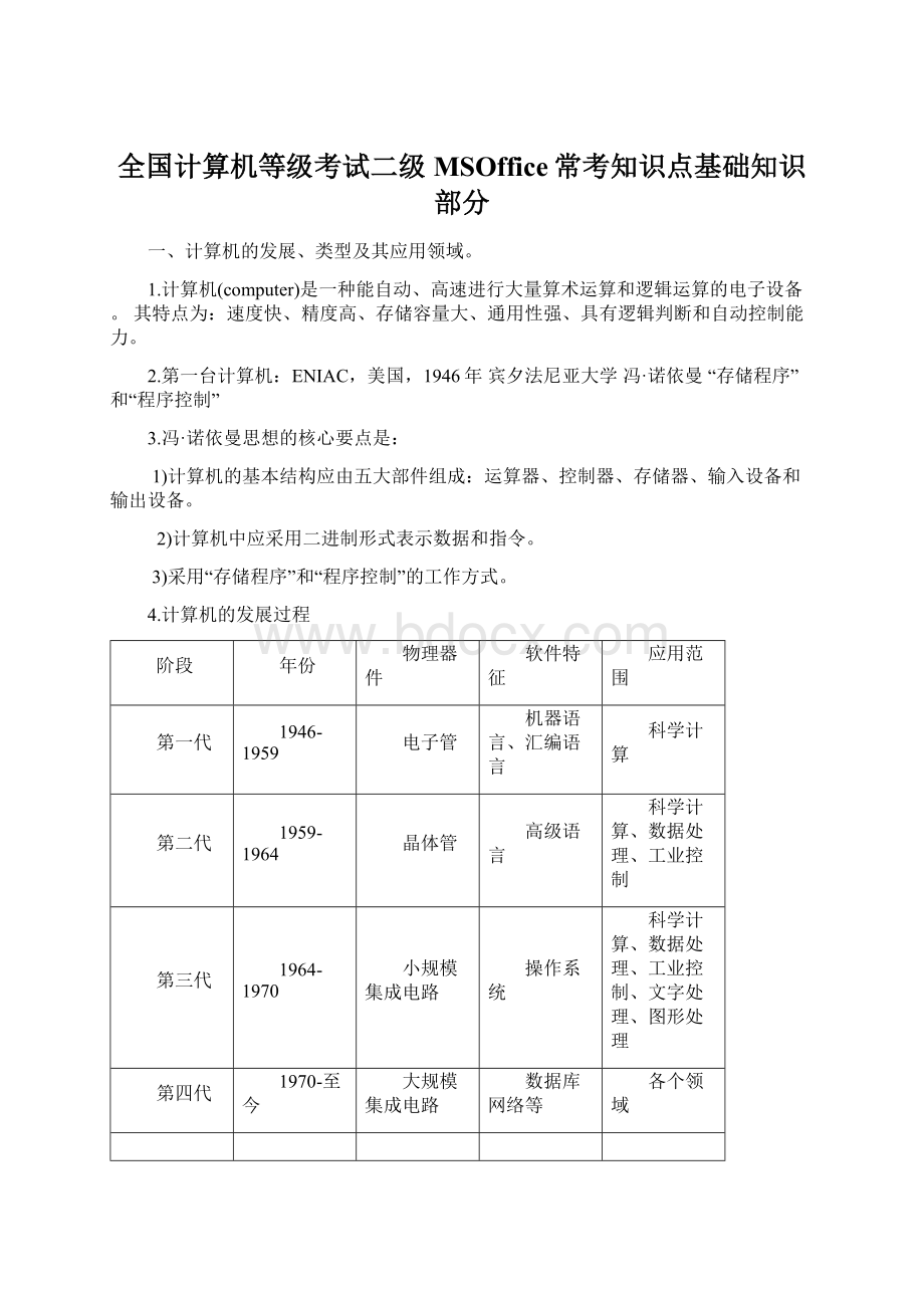 全国计算机等级考试二级MSOffice常考知识点基础知识部分Word下载.docx_第1页