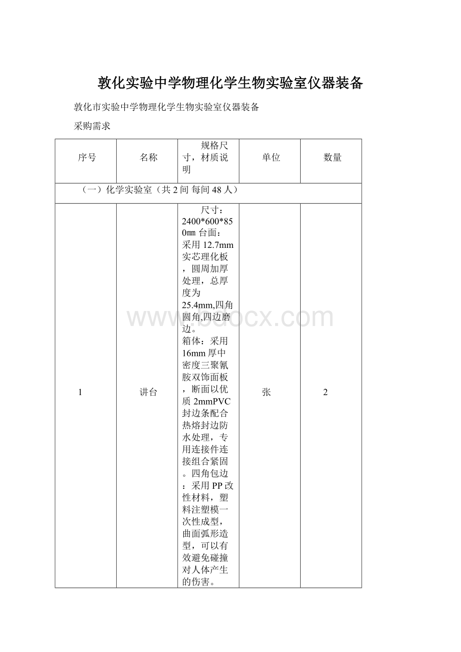 敦化实验中学物理化学生物实验室仪器装备Word文档格式.docx