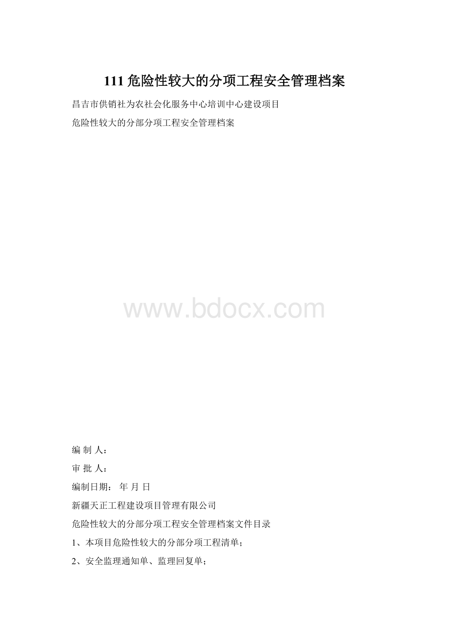 111危险性较大的分项工程安全管理档案.docx_第1页