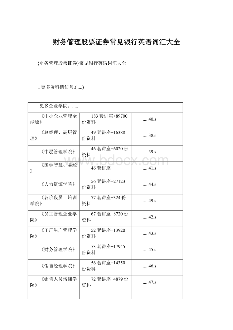 财务管理股票证券常见银行英语词汇大全.docx