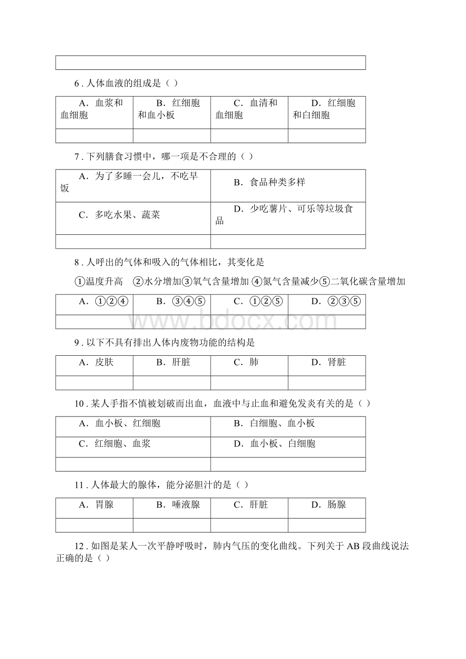 人教版新课程标准版七年级下学期期中考试生物试题C卷Word下载.docx_第2页