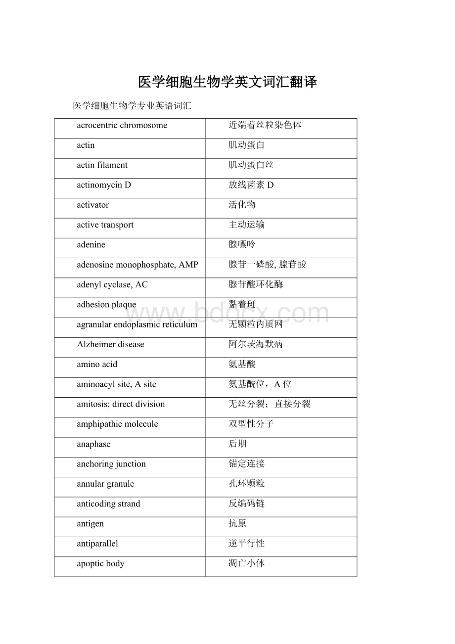 医学细胞生物学英文词汇翻译.docx