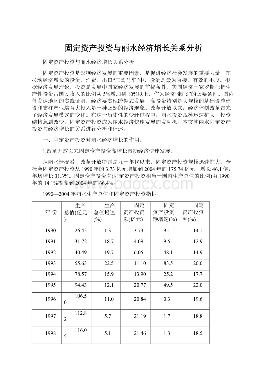 固定资产投资与丽水经济增长关系分析.docx_第1页