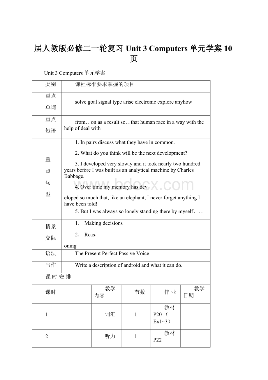 届人教版必修二一轮复习Unit 3Computers单元学案10页Word文档格式.docx_第1页