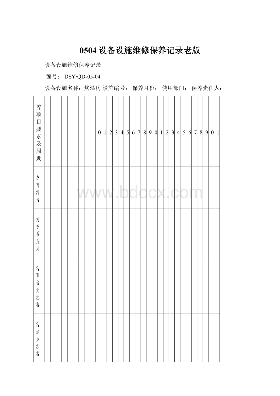 0504设备设施维修保养记录老版Word文档下载推荐.docx_第1页