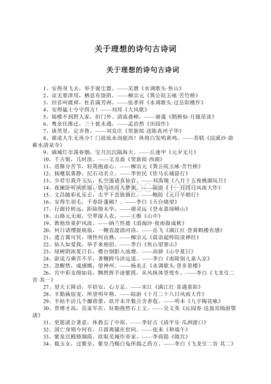 关于理想的诗句古诗词.docx_第1页