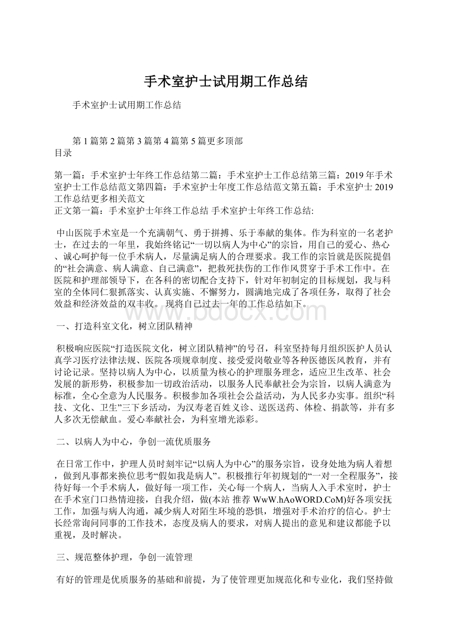 手术室护士试用期工作总结文档格式.docx