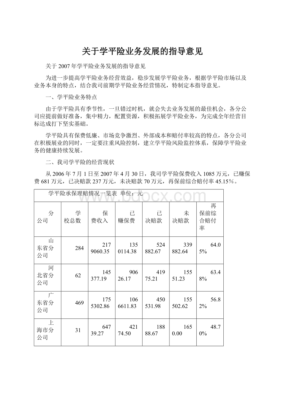 关于学平险业务发展的指导意见.docx