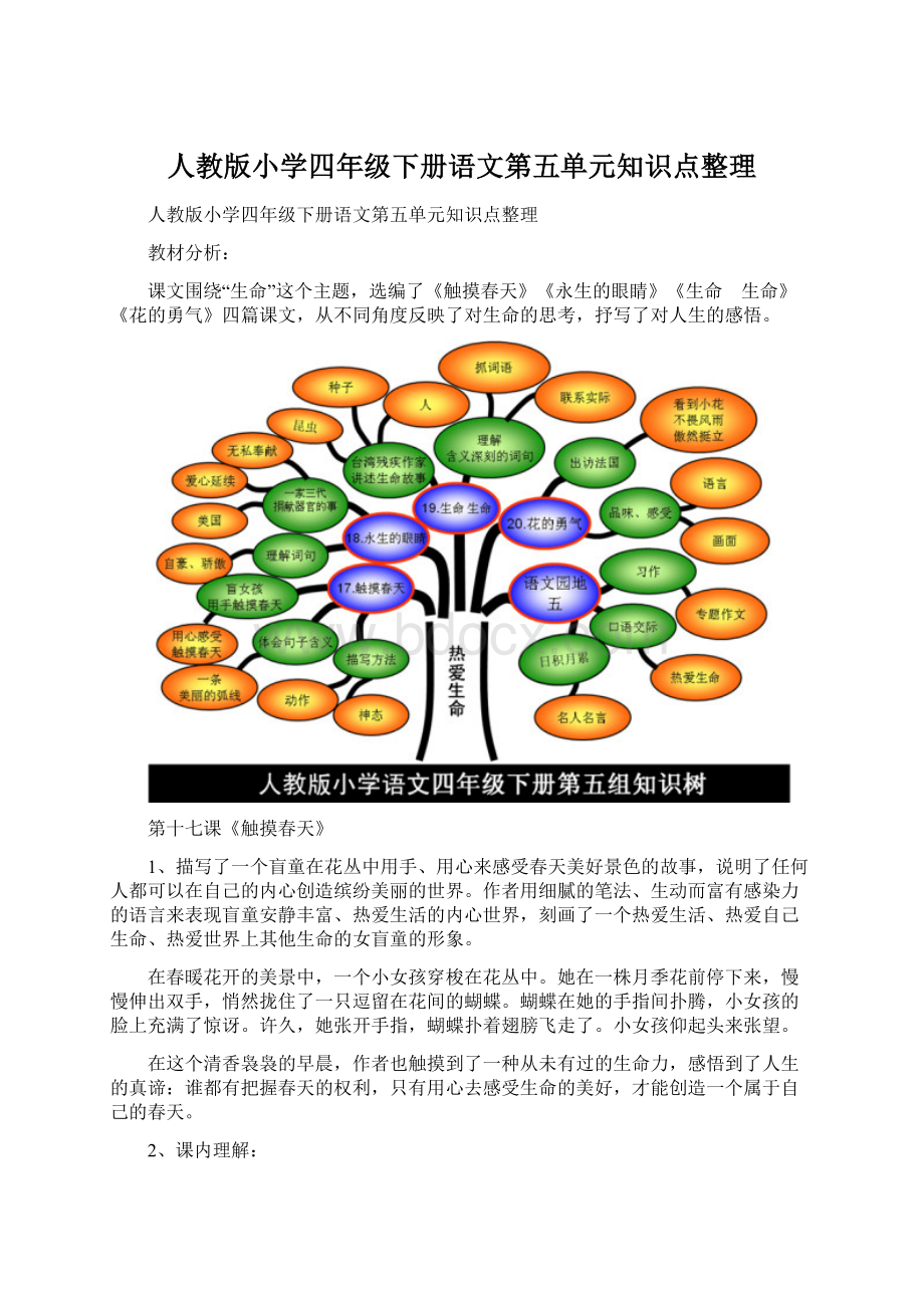 人教版小学四年级下册语文第五单元知识点整理.docx