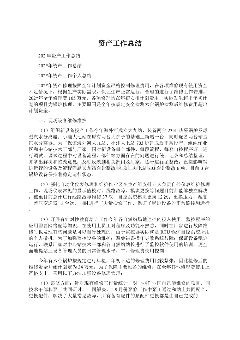 资产工作总结Word文件下载.docx