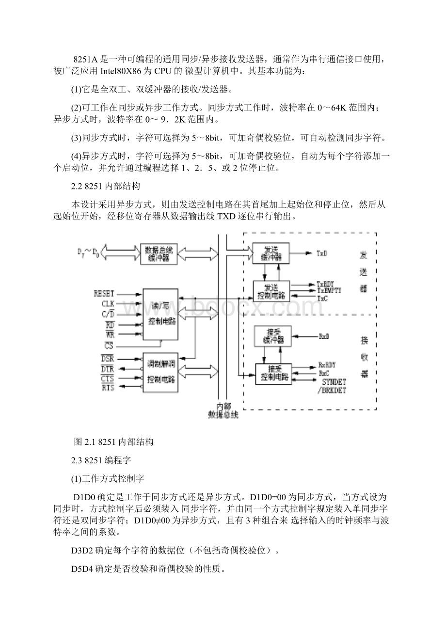 单片机与pc机通讯课程设计8251A可编程通讯接口与PC机通讯.docx_第2页