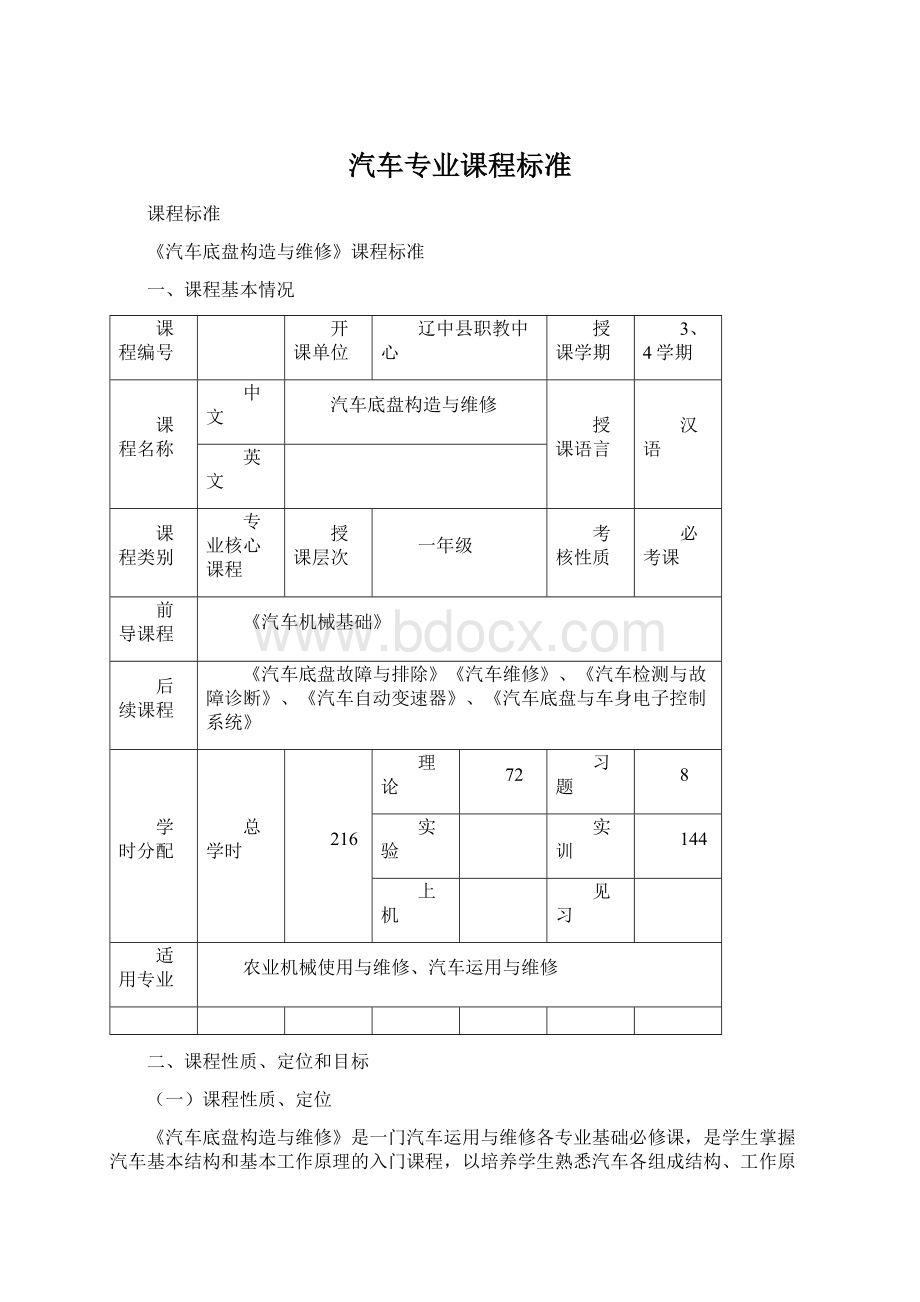 汽车专业课程标准.docx_第1页