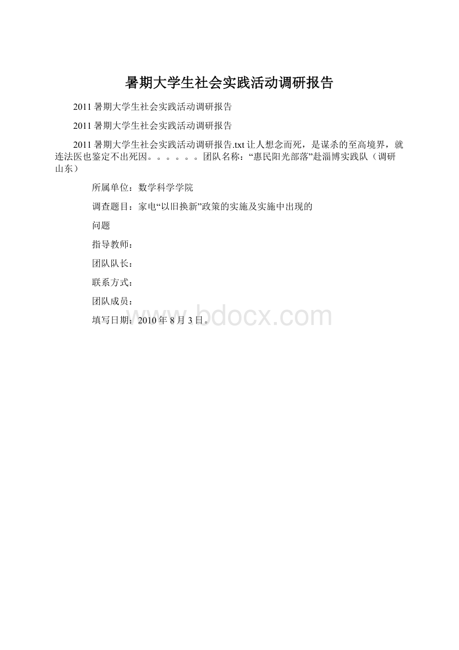 暑期大学生社会实践活动调研报告文档格式.docx