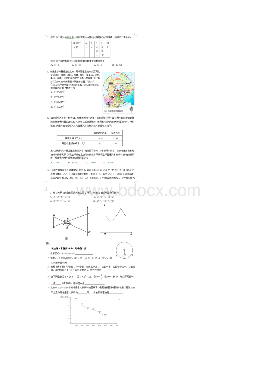 海淀区初三数学一模含答案翰林小院版.docx_第2页