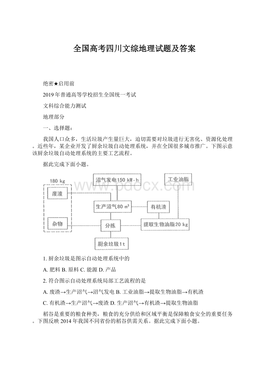 全国高考四川文综地理试题及答案.docx_第1页