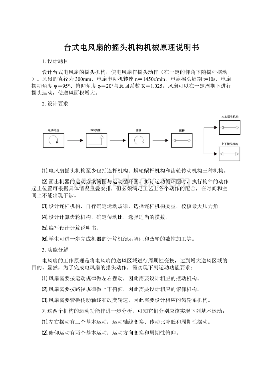 台式电风扇的摇头机构机械原理说明书.docx_第1页