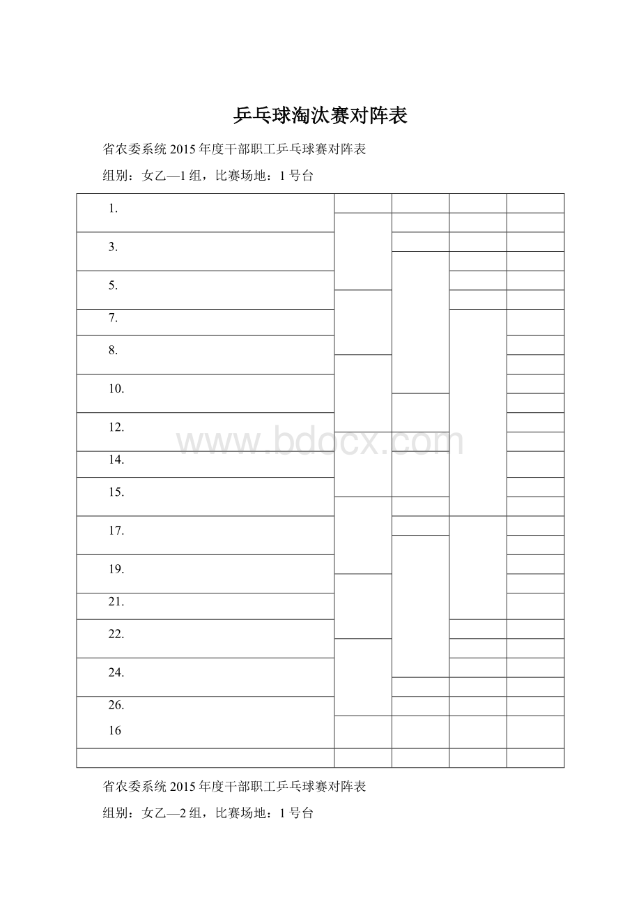 乒乓球淘汰赛对阵表.docx